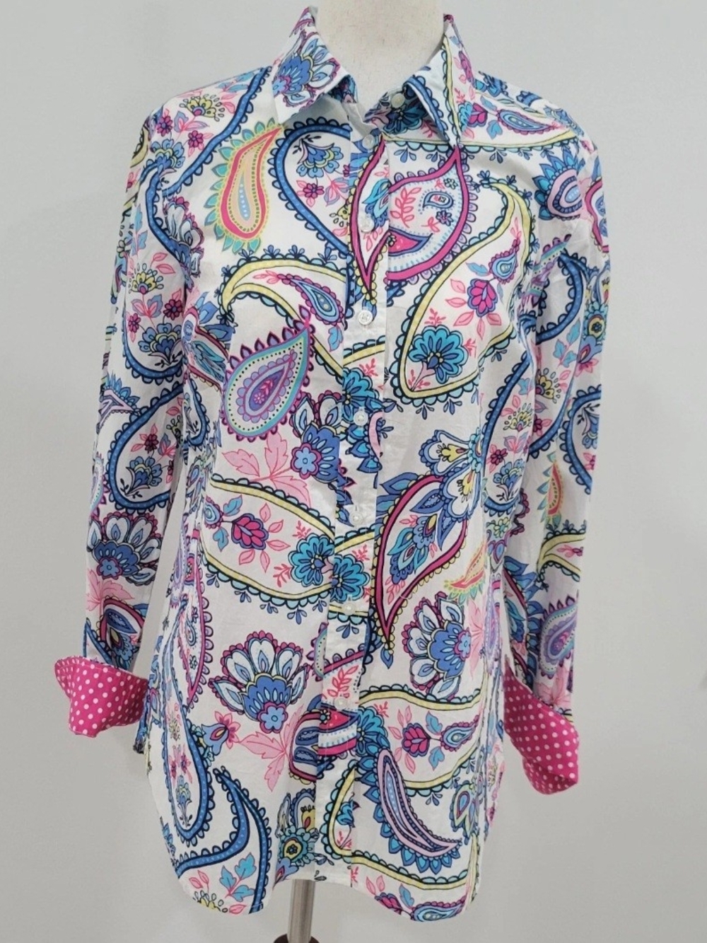 Talbots Womens XS Paisley Button Down Shirt Cotton Pink Blue Preppy NWT Office